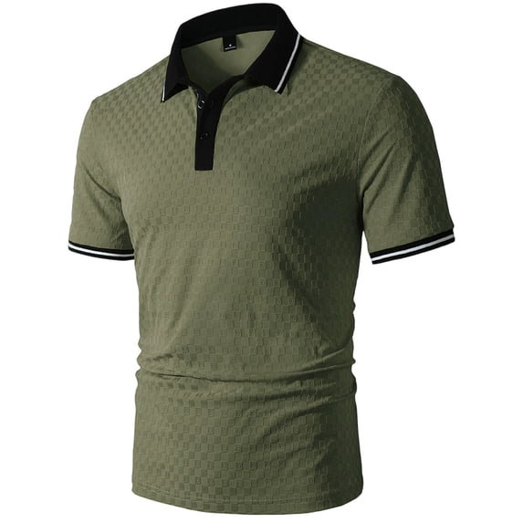 Ceisia Men's Polo Shirt | Slim Fit Short Sleeve Checkered Embossed Polo | Stretch Breathable Contrast Trim (Multiple Colors) Gift