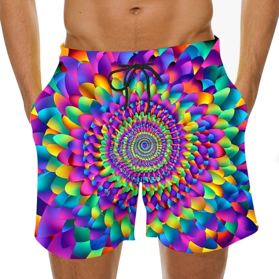 Ceisia Men's Printed Basic Drawstring Elastic Waist Loose Fit Beach Shorts 4-Way Stretch Casual Summer Pants Multicolor Gifts for Father 2X