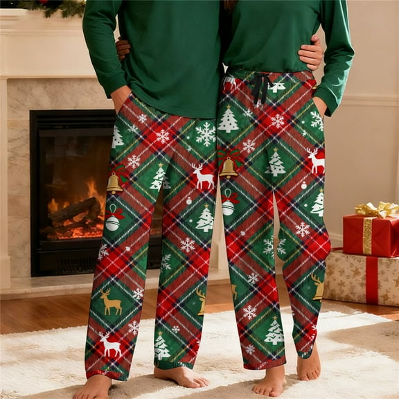 Ceisia Men's Pyjamas PJ Can Be Worn Red And Green Rhombus Christmas Style Cute Patter Straight Cotton Pajama Pants S-XXXL