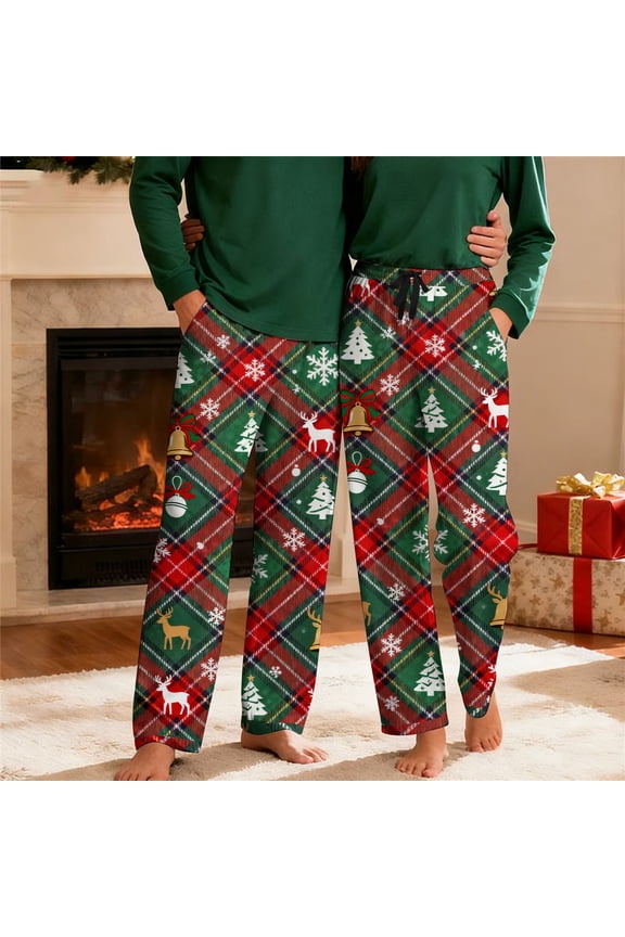 Men's Pyjamas PJ Can Be Worn Red And Green Rhombus Christmas Style Cute Patter Straight Cotton Pajama Pants S-XXXL