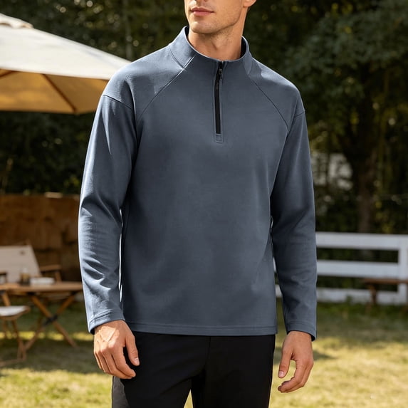 Ceisia Men's Quarter Zip Stand Collar Pullover Long Sleeve Casual Solid Color Breathable Athletic Top Dark Gray XXL Gift