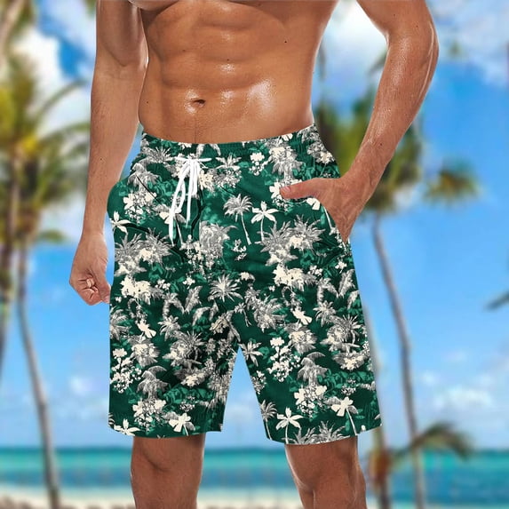 Ceisia Men's Quick Dry Swim Trunks with Green Tropical Print Elastic Waist Army Green XXXXXL Big & Tall Gifts for Father