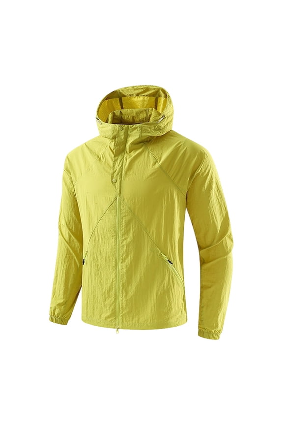 Men's Quick Dry UPF 50+ Hooded Windbreaker Lightweight Breathable Outdoor Hiking Running Jackets Yellow L Gifts for Father