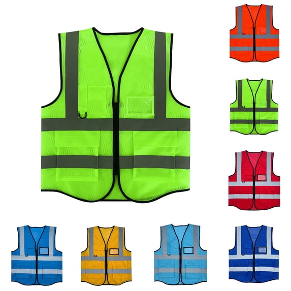 Ceisia Men's Reflective Safety Vest with Zipper Pockets Mesh Construction Workwear Sleeveless Protective Jacket Green Free Size Gifts