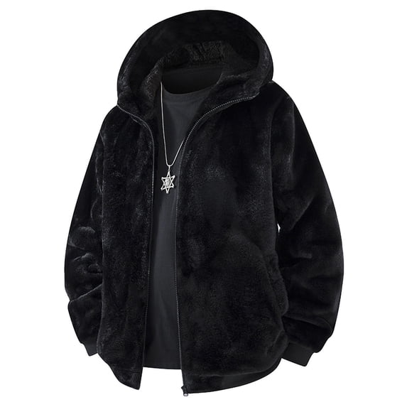 Ceisia Men's Regular-Fit Hooded Full-Zip Faux-Fur Warm PU Short Coat Gift