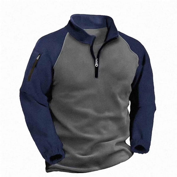 Ceisia Men's Regular-Fit Stand-Collar Half-Zip Color-Blocked Fleece Pullover Gift
