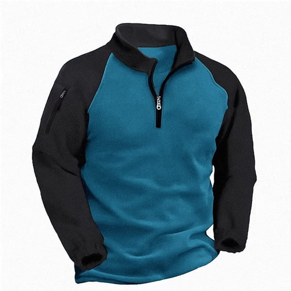 Ceisia Men's Regular-Fit Stand-Collar Half-Zip Color-Blocked Fleece Pullover Gift