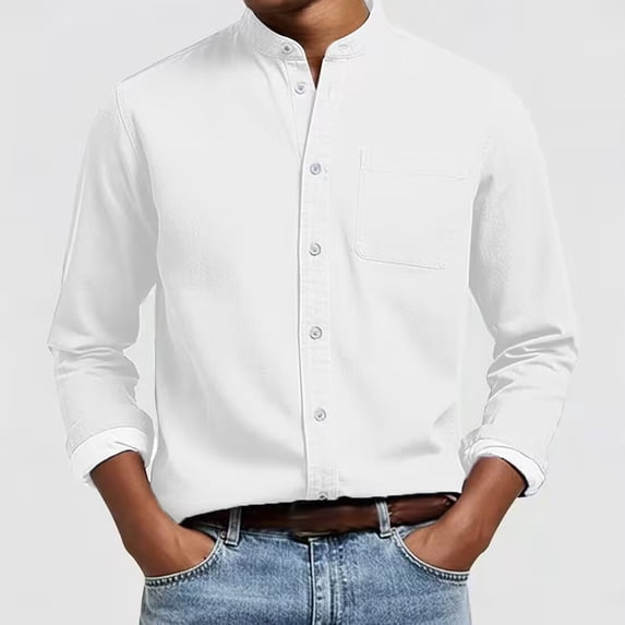 Ceisia Men's Regular-Fit Stand-Collar Single-Patch-Pocket Long-Sleeve Shirt Multi-Solid Gift