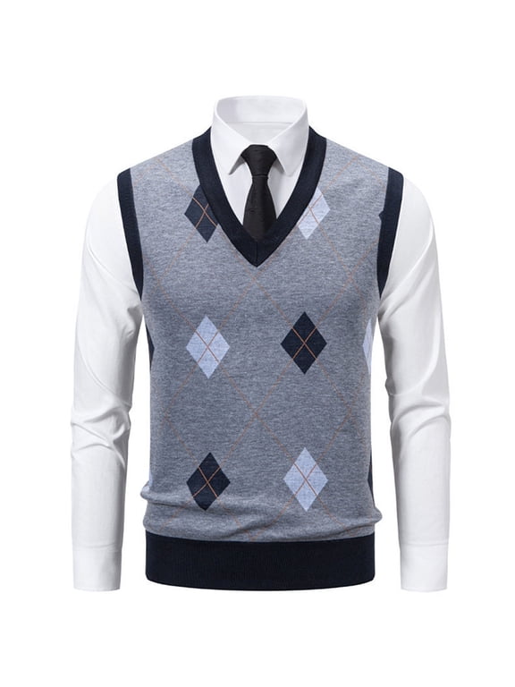 Men's Regular-Fit V-Neck Argyle-Patterned Acrylic Knitted Sleeveless Vest Gift