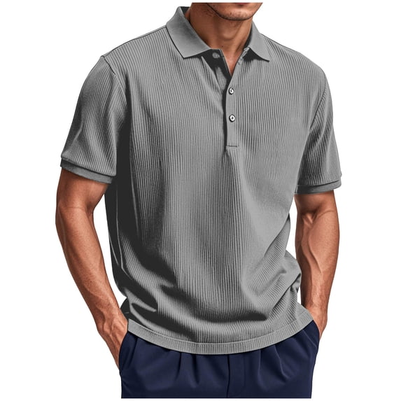 Ceisia Men's Regular Straight Short Sleeve Polo Shirt Ribbed Texture Cotton Blend Spring Summer Shirt Gift