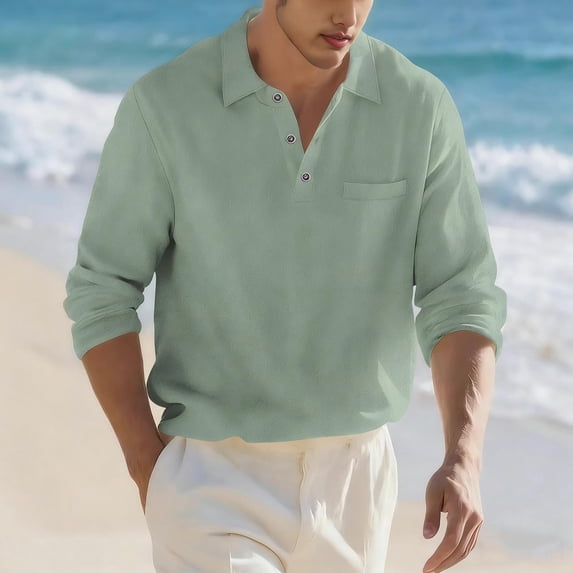 Ceisia Men's Relaxed Fit Linen Blend Long Sleeve Turndown Collar Shirt with Chest Pocket Green L Gifts