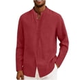 thumbnail image 1 of Ceisia Men's Relaxed Fit Linen Blend Stand Collar Shirt, Solid Color Long Sleeve Casual Button-Up Top Gifts, 1 of 6