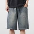 thumbnail image 1 of Ceisia Men's Relaxed Fit Straight Leg Denim Shorts Drawstring Elastic Waist 5-Pocket Jean Shorts Gift, 1 of 7