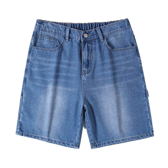 Ceisia Men's Relaxed Fit Straight Leg Denim Shorts Elastic Waistband 5-Pocket Jean Shorts Gift