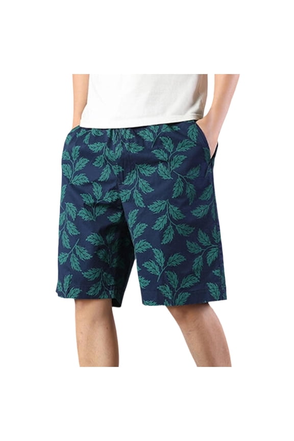 Men's Relaxed Plant Print Gift Cotton Casual Shorts Soft Retro Leaf-print Multi-Color