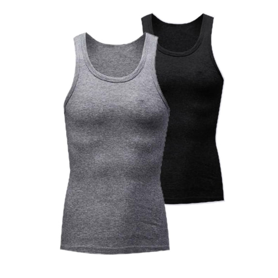 Ceisia Men's Ribbed Cotton Tank Tops Multi-Pack Breathable Undershirts 2PC Gray XL Gifts for Father