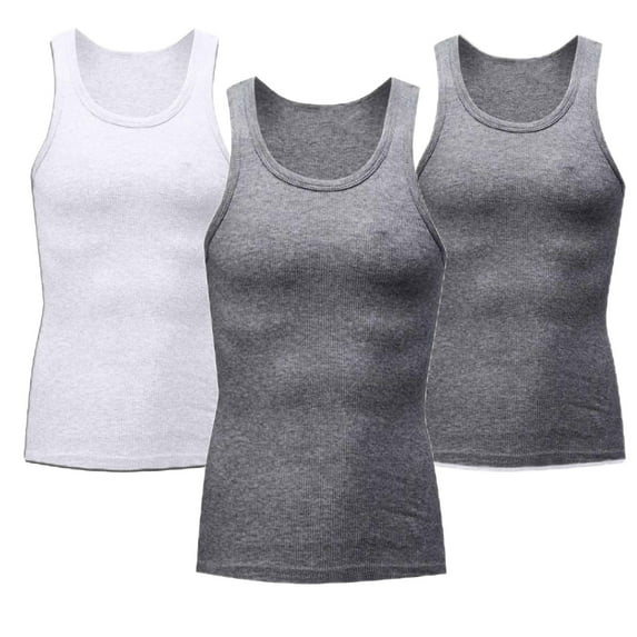 Ceisia Men's Ribbed Cotton Tank Tops Multi-Pack Breathable Undershirts 3PC Gray XXXL Big & Tall Gifts for Father