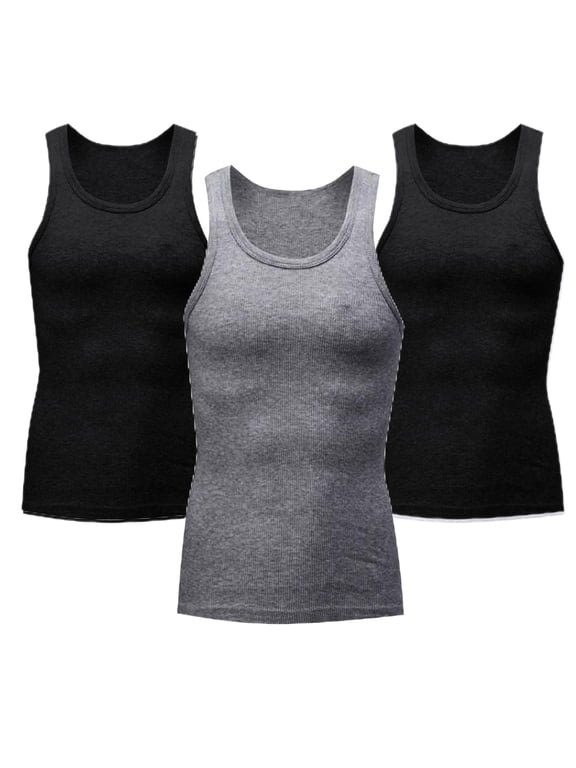 Men's Ribbed Cotton Tank Tops Multi-Pack Breathable Undershirts 3PC Navy XXXL Big & Tall Gifts for Father