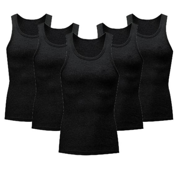 Ceisia Men's Ribbed Cotton Tank Tops Multi-Pack Breathable Undershirts 5PC Black M Gifts for Father