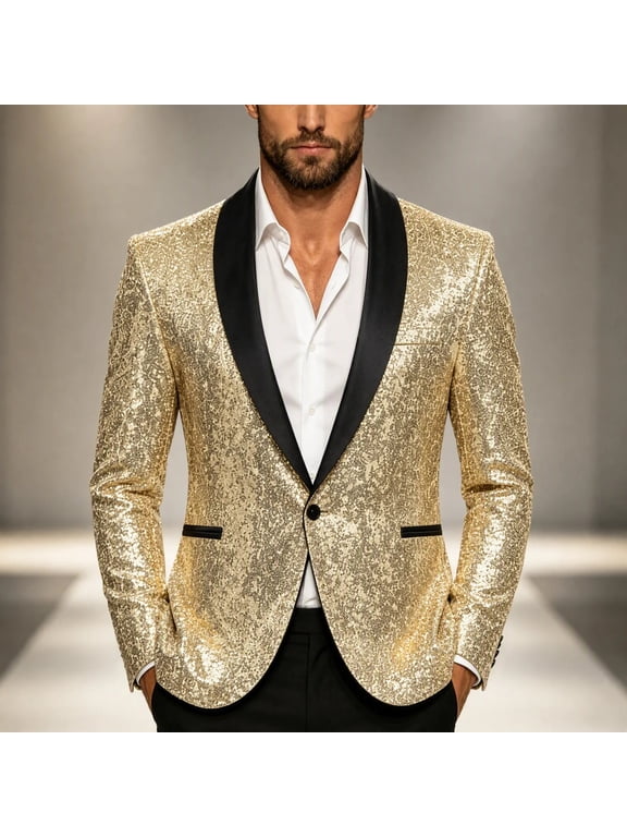Men's Sequin Tuxedo Blazer Shawl Lapel Single Button Party Stage Performance Suit Jacket Gift