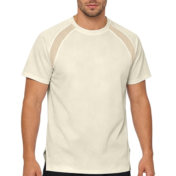 Ceisia Men's Short Sleeve Basketball Training T-Shirt Colorblock Athletic Jersey with Crew Neck Quick Dry Sports Tee for Running Gym Gifts for Father Beige 3X