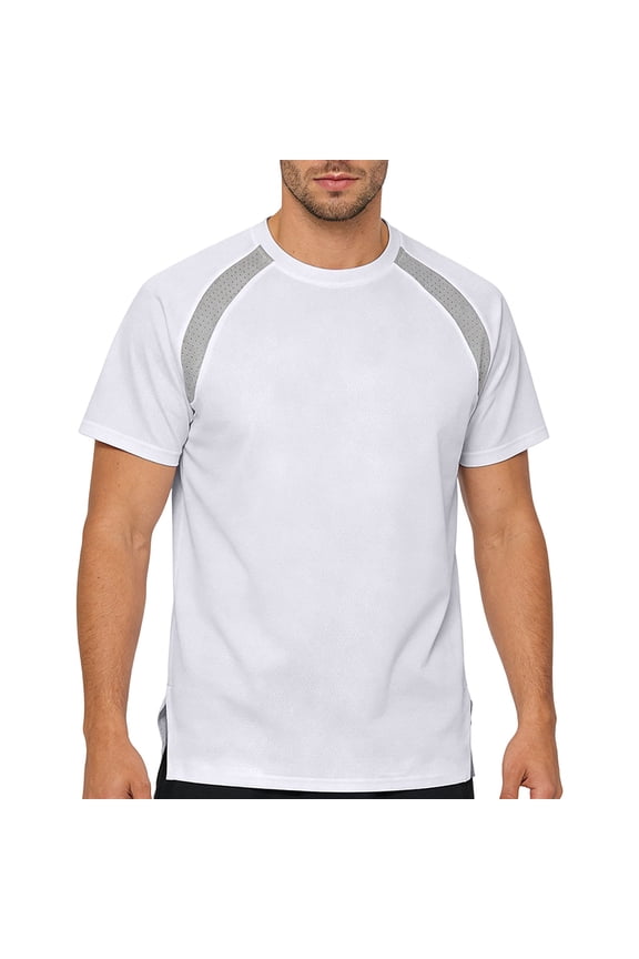 Men's Short Sleeve Basketball Training T-Shirt Colorblock Athletic Jersey with Crew Neck Quick Dry Sports Tee for Running Gym Gifts for Father White S