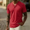 thumbnail image 1 of Ceisia Men's Short Sleeve Henley Shirt Solid Color V-Neck Button Placket Breathable Quick Dry Casual Tee Red Gifts for Father M, 1 of 8
