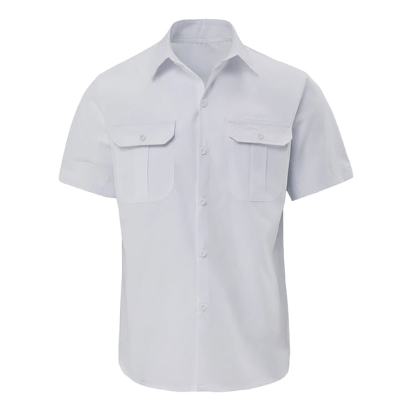 Ceisia Men's Short Sleeve Lapel Collar Button Up Shirt with Chest Pocket Cotton Stretchy Solid Color Casual Top White Gifts for Father 2X
