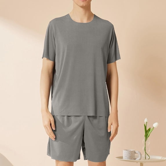 Ceisia Men's Short Sleeve Pajama Set Ultra Soft Breathable Casual Loungewear with Shorts Multi Color Dark Gray XXXXL Big & Tall Gifts for Father