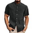 thumbnail image 1 of Ceisia Men's Short Sleeve Stand Collar Shirt Solid Color Cotton Linen Blend Breathable Soft Casual Button Down Summer Top Dark Gray Gifts for Father M, 1 of 6