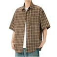 thumbnail image 1 of Ceisia Men's Short Sleeve Striped Polo Shirt Breathable Soft Casual Button Down Lapel Collar Summer Top Brown Gifts for Father 3X, 1 of 8