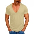 thumbnail image 1 of Ceisia Men's Short Sleeve V-Neck T-Shirt Solid Color Waffle Knit Soft Breathable Casual Summer Top Beige Gifts for Father S, 1 of 7