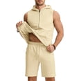 thumbnail image 1 of Ceisia Men's Sleeveless Hoodie and Shorts Set Full Zip Hooded Tank with Drawstring Shorts Beige XXXL Big & Tall Gifts for Father, 1 of 8