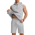 thumbnail image 1 of Ceisia Men's Sleeveless Hoodie and Shorts Set Full Zip Hooded Tank with Drawstring Shorts Gray M Gifts for Father, 1 of 7