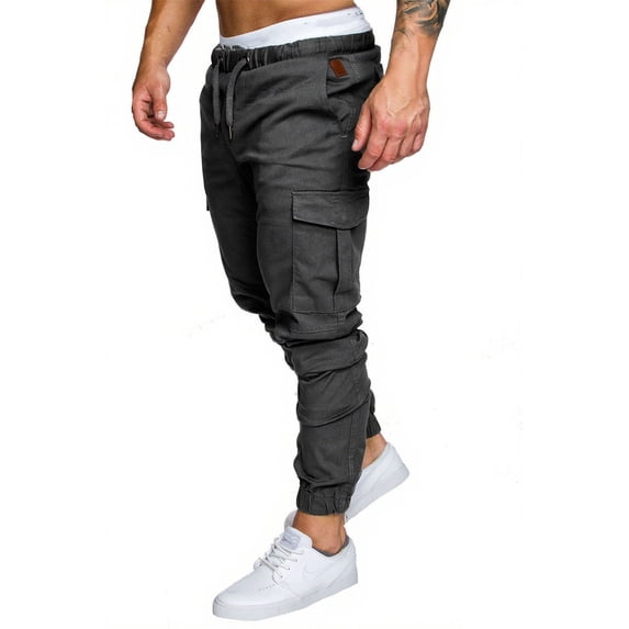 Ceisia Men's Slim Cuffed Wrinkle Gift Cargo Cotton Casual Pants Retro Texture Side Pockets Multi-Color