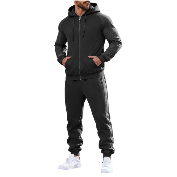 Ceisia Men's Slim Fit Color Block Hooded Tracksuit Set Full-Zip Long Sleeve Jacket with Elastic Waist Jogger Pants Gifts
