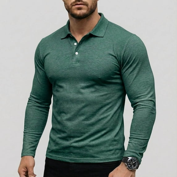 Ceisia Men's Slim Fit Heathered Long Sleeve Polo Shirts, Stretchy Breathable Collared Casual Shirts Gifts