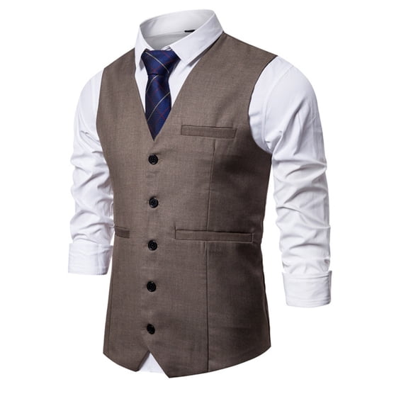 Ceisia Men's Slim Fit V-neck Suit Vest Single-Breasted Formal Waistcoat Brown L Gifts