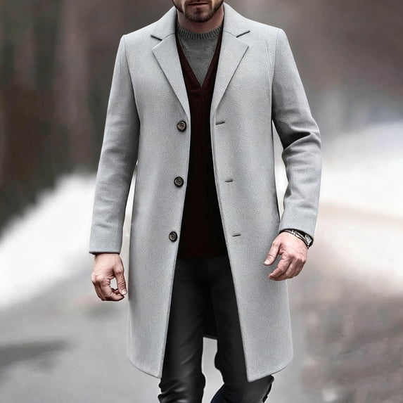Ceisia Men's Slim Fit Wool-Blend Single-Breasted Long Wool Coat Gift