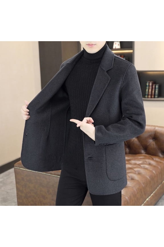 Men's Slim Notched-Lapel Faux-Wool Casual Polyester Blazer Gift