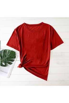 Men's Solid Basic Short Sleeve Crewneck T-Shirt Soft Cotton Jersey Casual Undershirt Bulk Tee Top Red M Gifts for Father