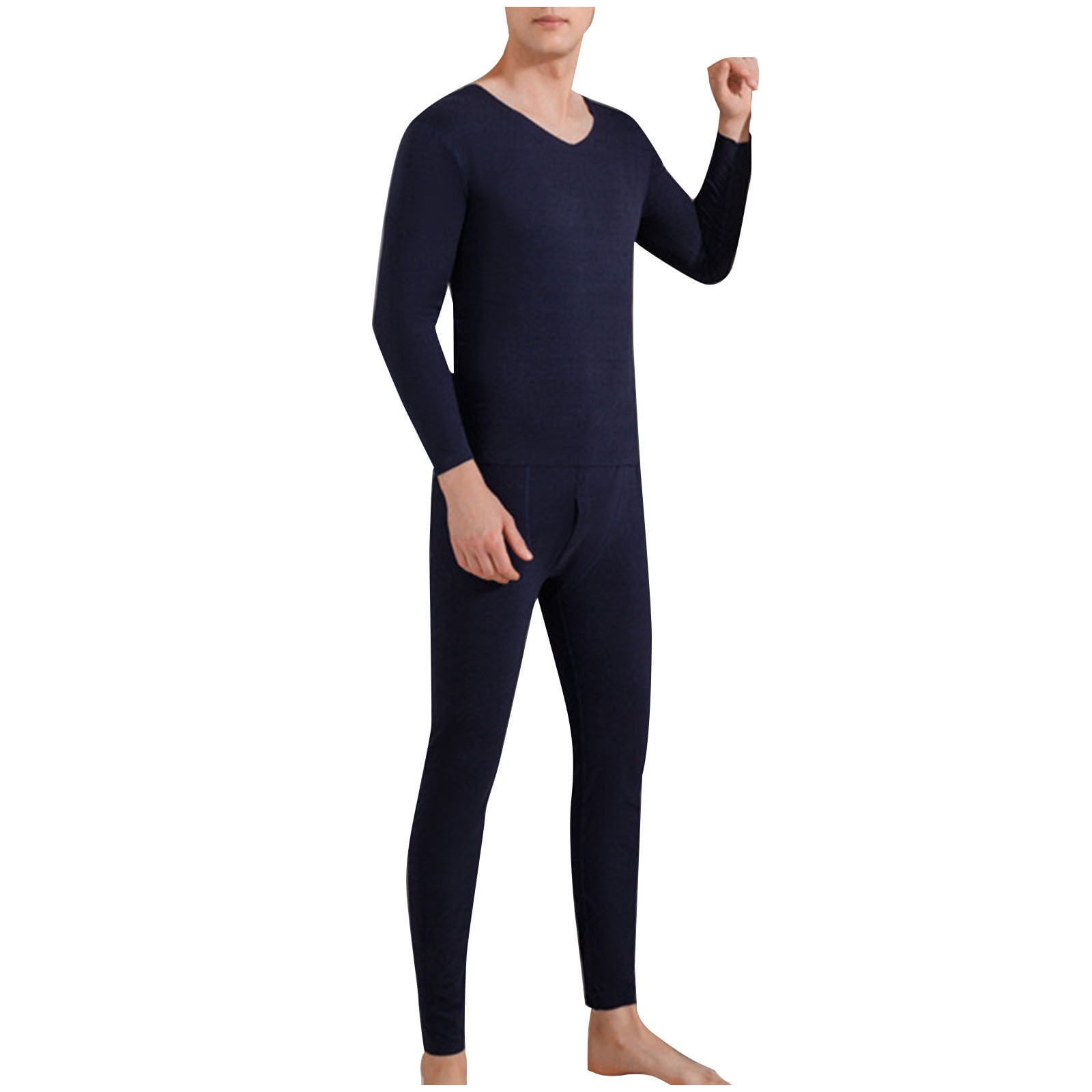 Ceisia Men's Solid Brushed Thermal Underwear Set V-Neck Long Sleeve ...