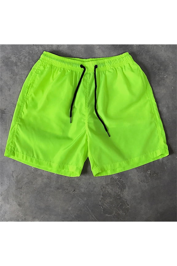 Men's Solid Candy Color Beach Shorts Drawstring Elastic Waist Side Pockets Casual 5 Inch Fluorescent green M Gifts for Father