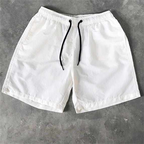 Ceisia Men's Solid Candy Color Beach Shorts Drawstring Elastic Waist Side Pockets Casual 5 Inch White XXXXL Gifts for Father