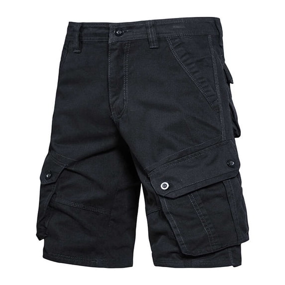 Ceisia Men's Solid Casual Cargo Shorts Button Zipper Fly Multi Pocket Elastic Waist 5 Inch Bottoms Black XXL Gifts for Father