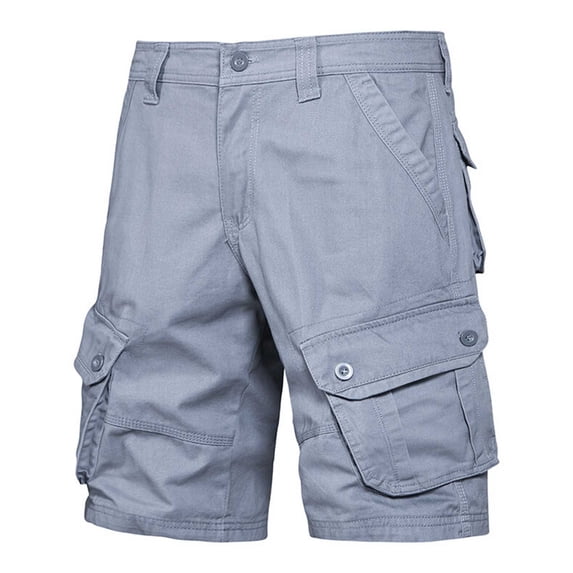 Ceisia Men's Solid Casual Cargo Shorts Button Zipper Fly Multi Pocket Elastic Waist 5 Inch Bottoms Gray XXL Gifts for Father
