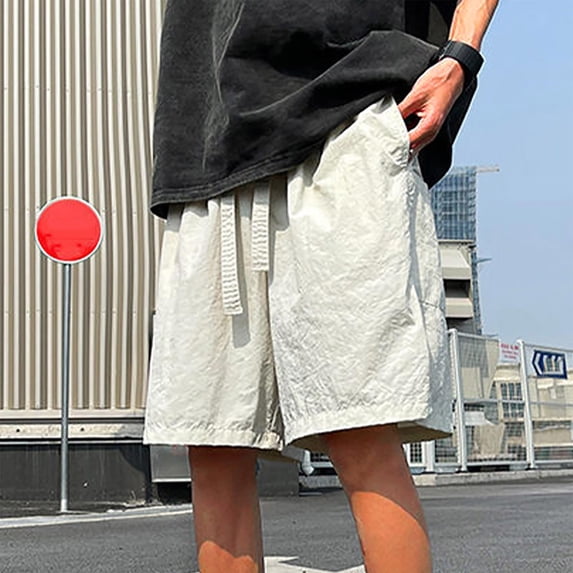 Ceisia Men's Solid Color Breathable Beach Shorts Elastic Waist Drawstring Pockets Lightweight Five Quarter Swim Trunks Gifts for Father White 5X