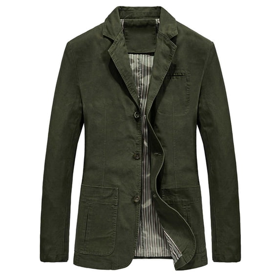 Ceisia Men's Solid Color Casual Blazer Jacket with Notched Lapel & Striped Lining Army Green M Gifts