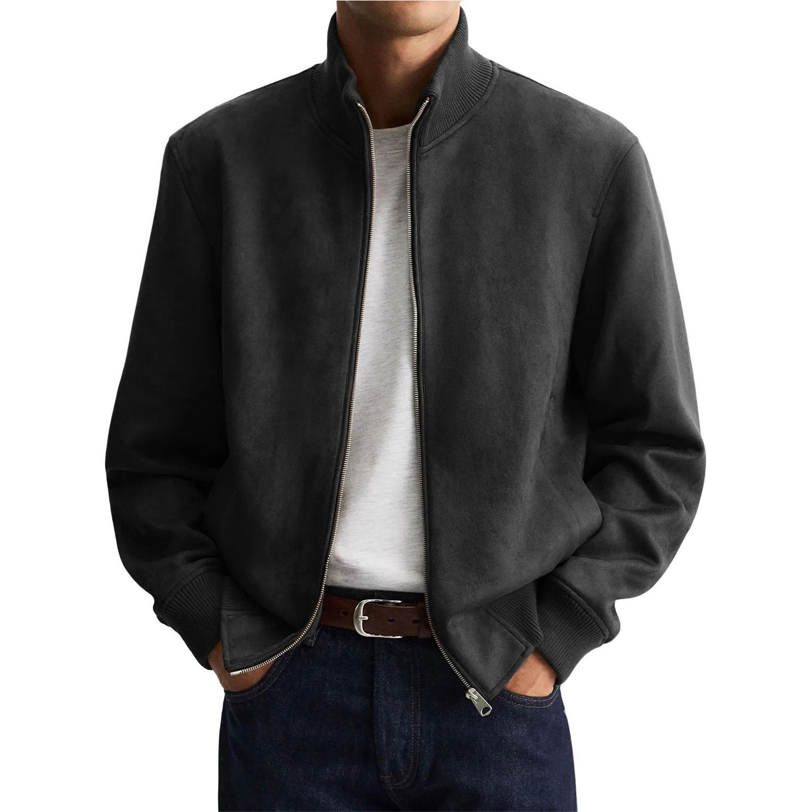 Ceisia Men's Solid Color Casual Jacket Black S Gifts for Father ...