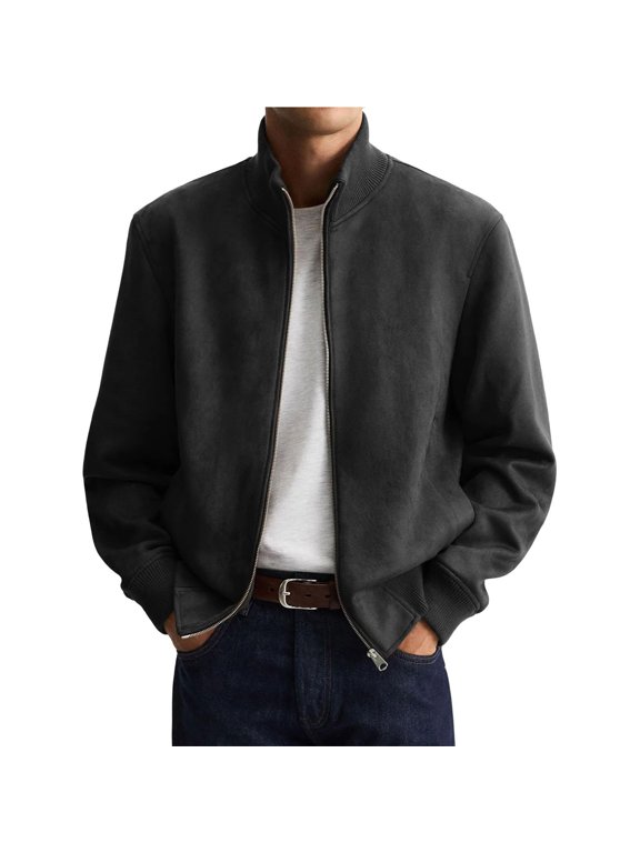 Men's Solid Color Casual Jacket Black S Gifts for Father